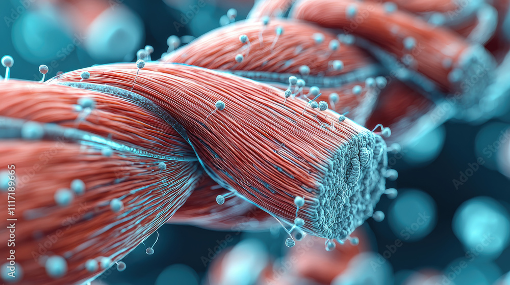 Poster close-up view of molecular structure resembling twisted fibers in vibrant colors.