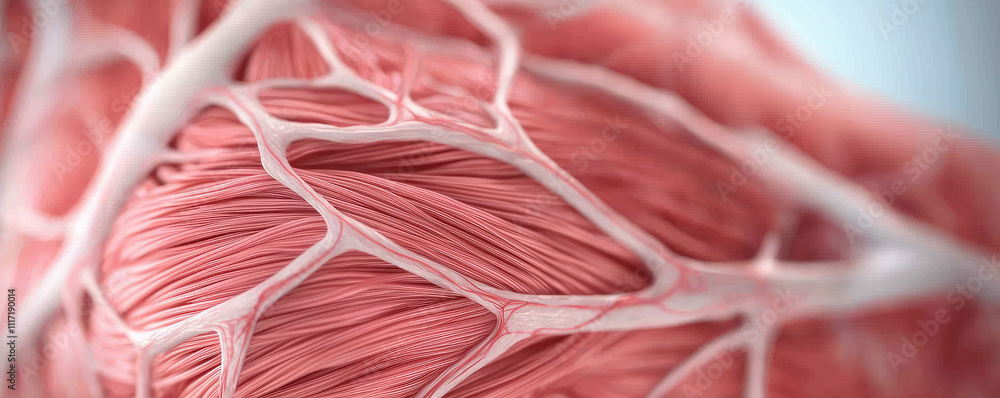 Poster close-up view of muscle tissue showing intricate fiber structures and composition.
