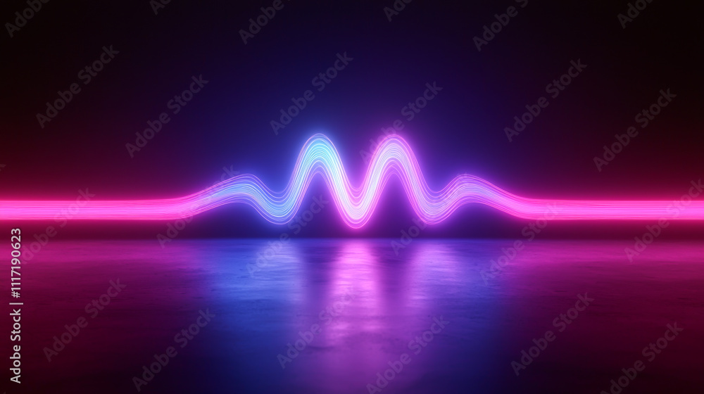 Poster vibrant neon wave pattern reflecting on a dark surface, creating a modern visual effect.