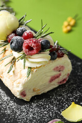 Meringue roll, concept of tasty and delicious food