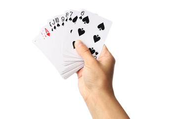 PNG,Playing cards in hand, isolated on white background