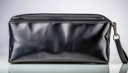 Black leather pouch with geometric pattern isolated on white background