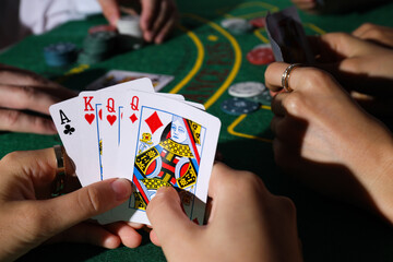 Poker game and gambling business, close up
