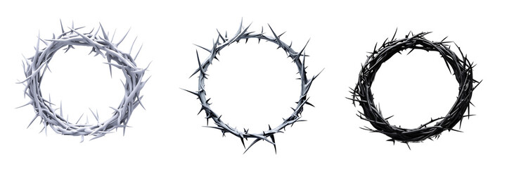 Fototapeta premium Set of a crown of thorns with sharp points, isolated on a transparent background.