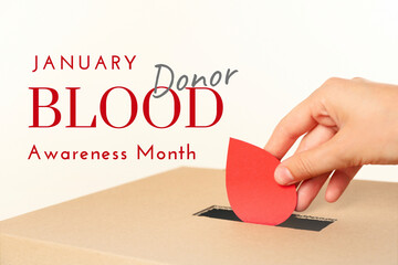 Blood donation, hand with heart and text, on bright background.