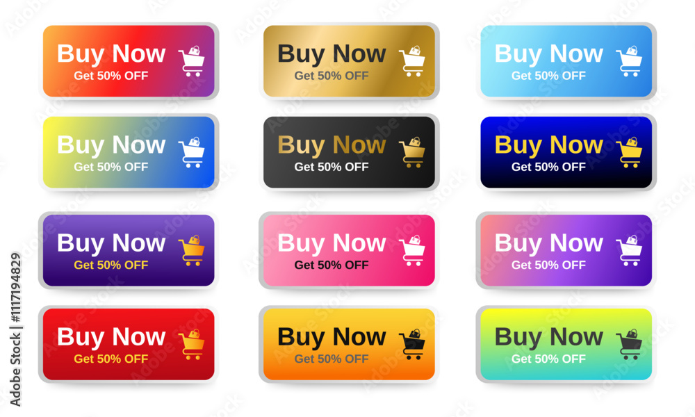 Wall mural set of buy now buttons icon design template. professional web design, full set of elements. user-fri