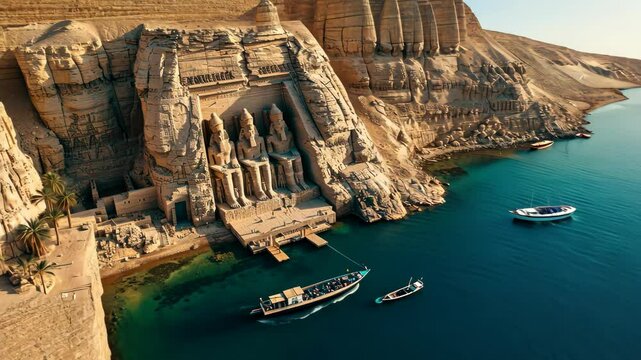 Aerial View of the Great Abu Simbel Temple in Egypt