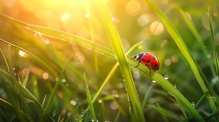 Fototapeta premium Collection of Vibrant Green Grass, Dew, Wildflowers, and Nature Scenes in Various Settings