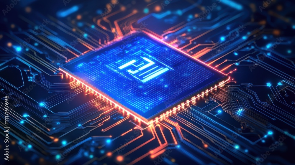 Poster innovative technology showcase microprocessor design digital lab visual graphics high-tech environme