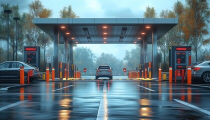 realistic smart parking lot entrance with automated pass system and surveillance