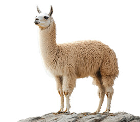 Fototapeta premium A white llama standing on a rock