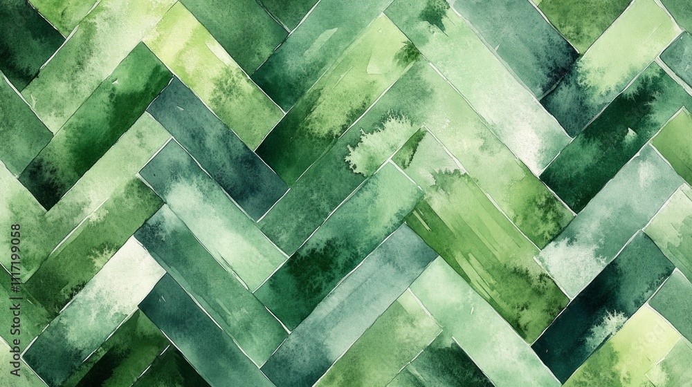 Poster a lively arrangement of watercolor lines forms a herringbone pattern in multiple shades of green. th