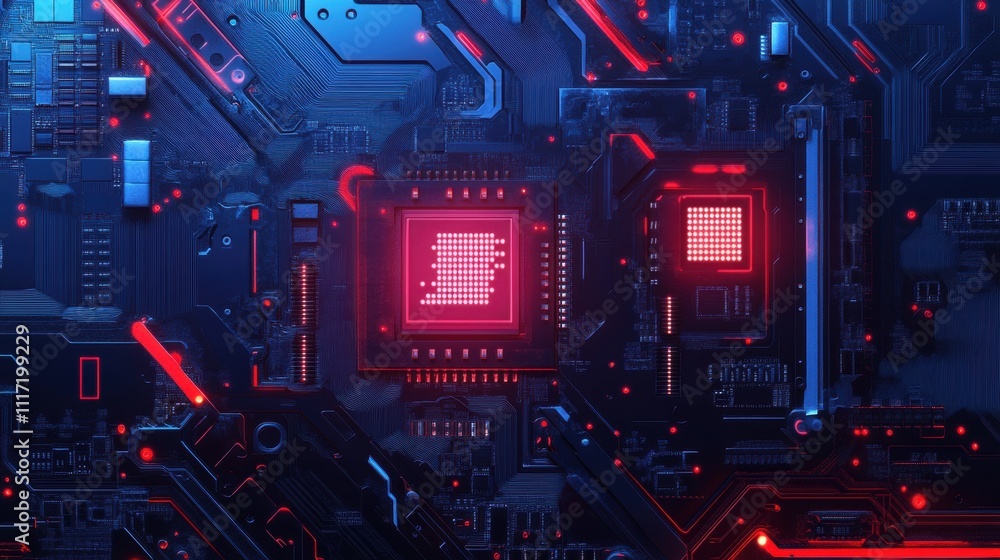 Poster technological advancement showcase digital circuit board graphic visualization futuristic environmen
