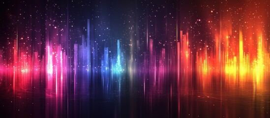 Abstract colorful glowing city skyline at night.