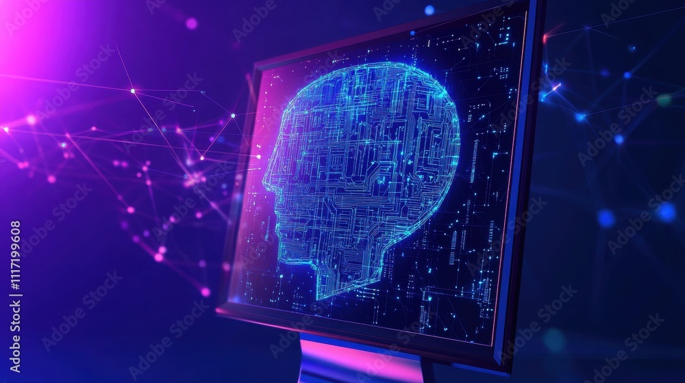 Poster exploring ai technology in digital art creation virtual space graphic design futuristic environment 