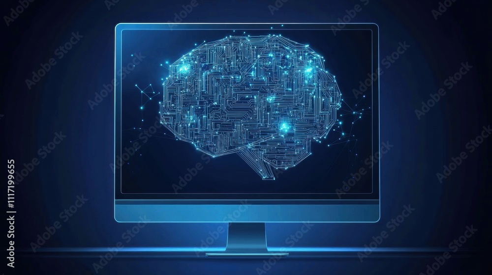 Poster artificial intelligence brain visualization digital workspace graphic content modern environment fro