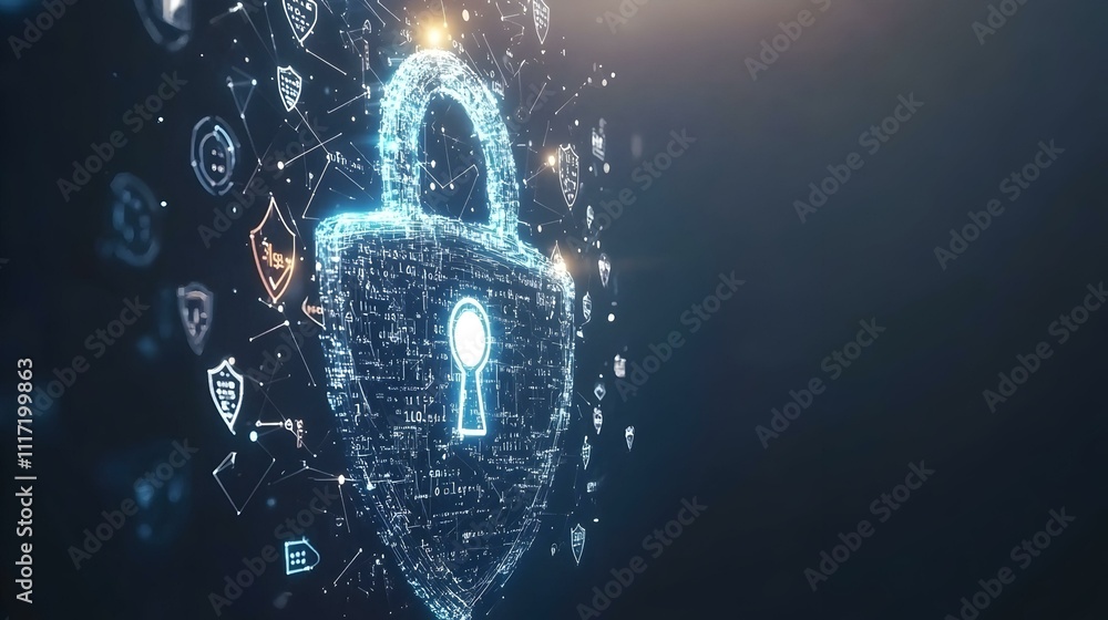 Aufkleber abstract digital padlock with network security concept. cybersecurity, data protection.
