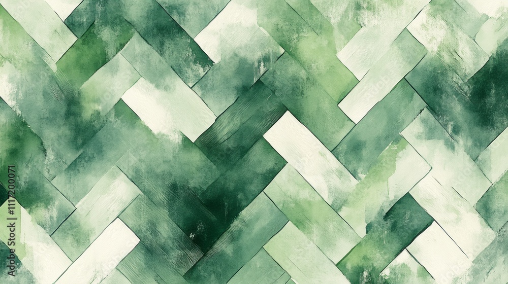 Poster soft green watercolor lines create a stunning herringbone pattern, evoking feelings of tranquility. 