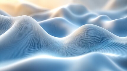 Obraz premium Abstract digital landscape with flowing, interconnected nodes forming soft, undulating hills under warm light.