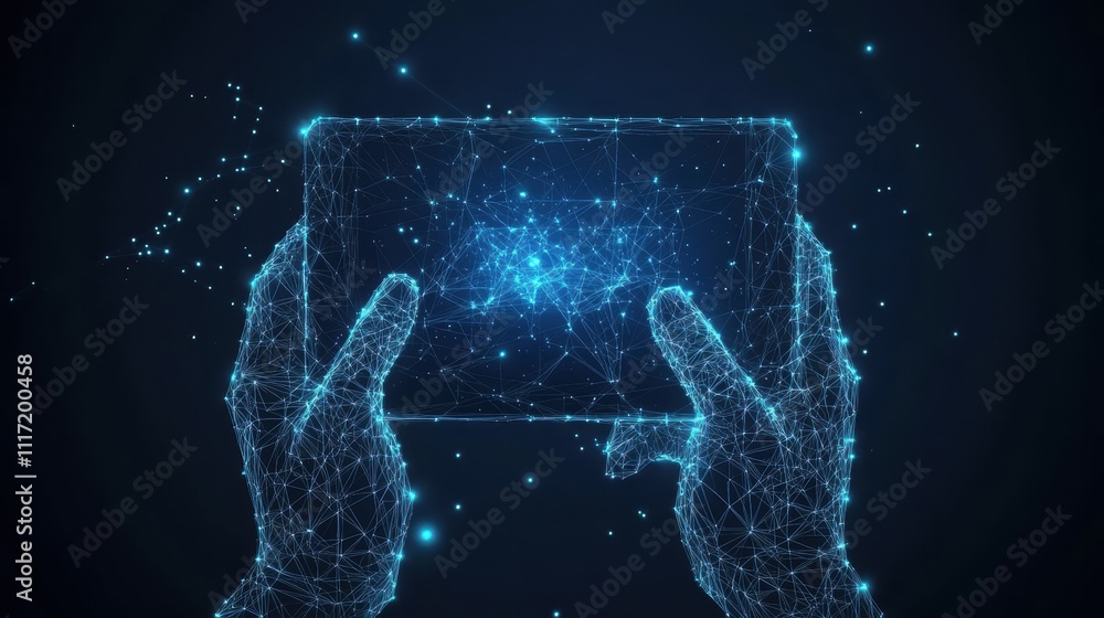 Poster digital interaction with technology virtual environment graphic illustration futuristic setting clos