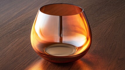 Amber glass on wood table.
