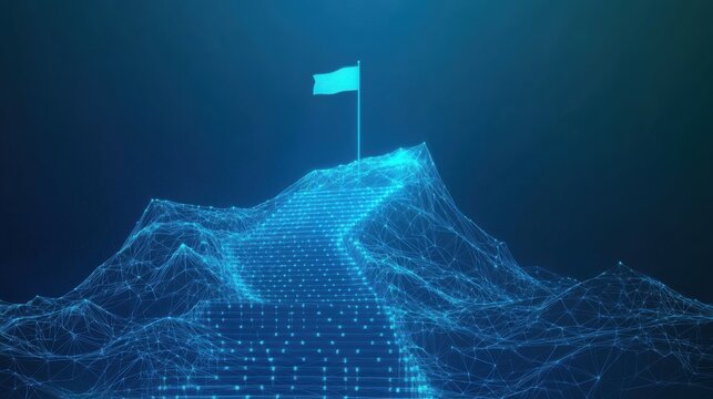 Digital mountain climb virtual landscape concept art futuristic environment abstract viewpoint innovation journey