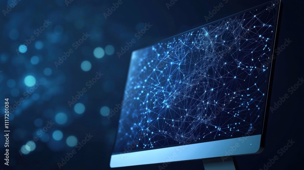 Poster digital network visualization technology workspace graphic content dark environment close-up view co