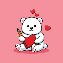 A white bear writing a love letter with hearts