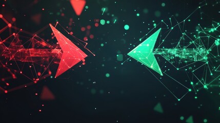 Digital conflict red and green arrows abstract background graphic design futuristic environment high-contrast viewpoint