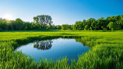Collection of Vibrant Green Grass, Dew, Wildflowers, and Nature Scenes in Various Settings