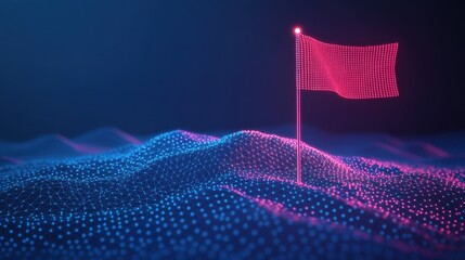 Digital flag on virtual terrain technology visualization abstract environment futuristic concept
