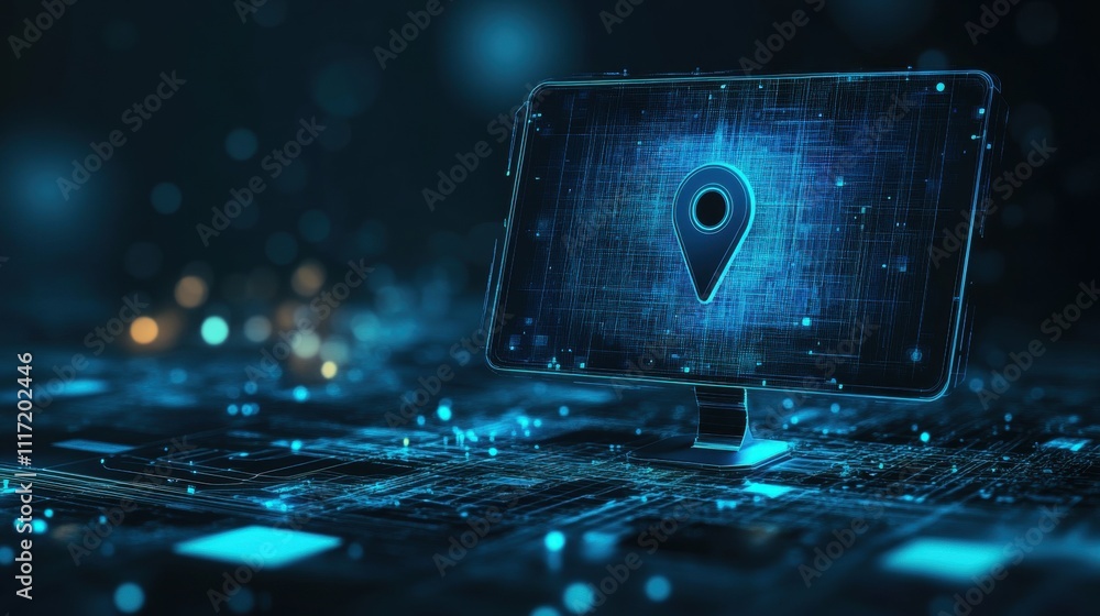 Poster digital location tracking technology virtual environment graphic design futuristic design abstract c