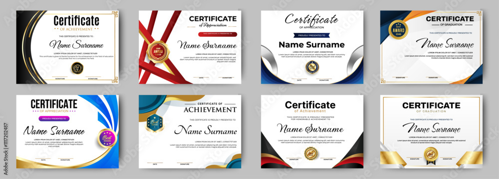 Wall mural certificates of completion template with luxury badge and modern line and shapes. horizontal certifi