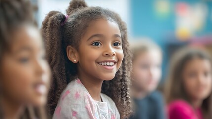 A dynamic capture of an engaging discussion, with a student standing to share their thoughts while classmates respond enthusiastically.