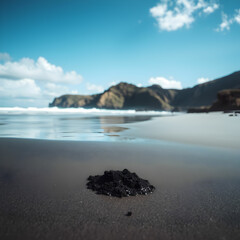 Nature landscape with black sand on beach