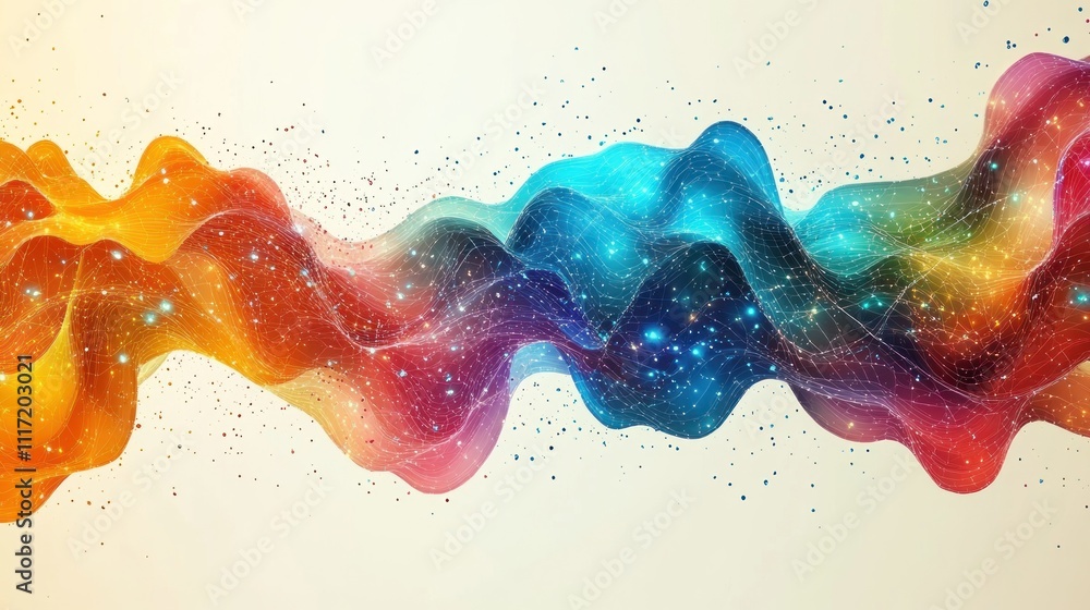 Aufkleber abstract colorful wave with glowing particles and grid.