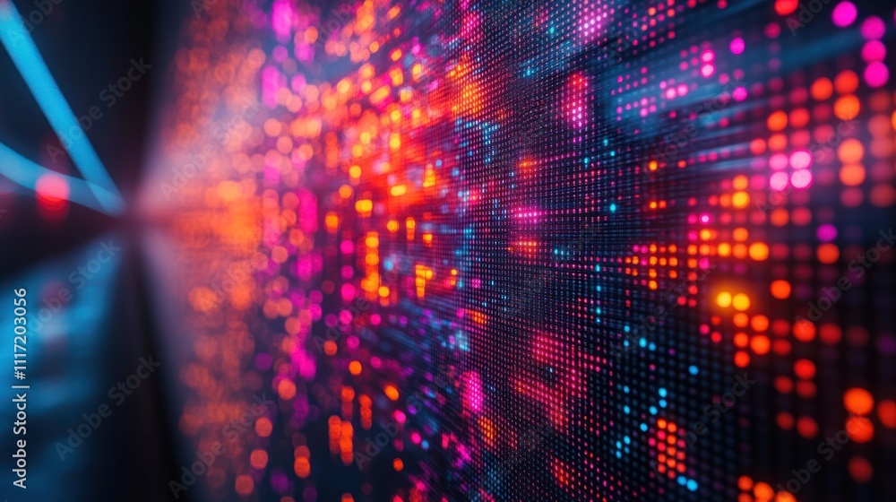Aufkleber abstract digital data stream with glowing particles and vibrant colors.