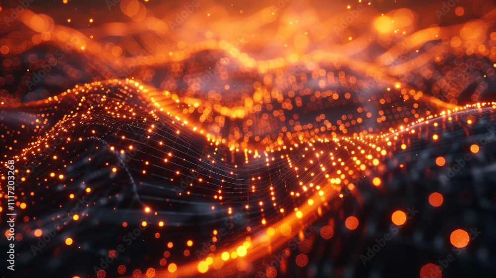 Poster flowing wave of dots form an abstract background.