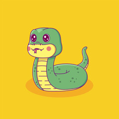 Vector illustration of baby snake side view. Isolated cute cartoon snake.