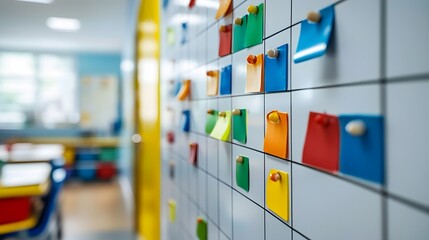 A close-up of a classroom schedule written neatly on a whiteboard, with magnets holding colorful notes.