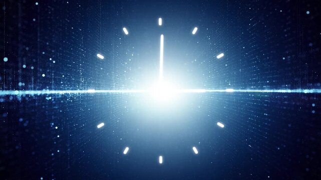 3d artistic computer network lines with time clock loop background.