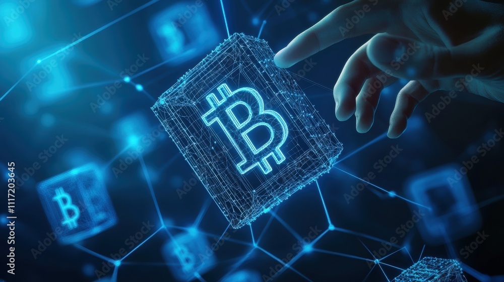 Poster exploring cryptocurrency innovations digital world technology insights virtual environment futuristi