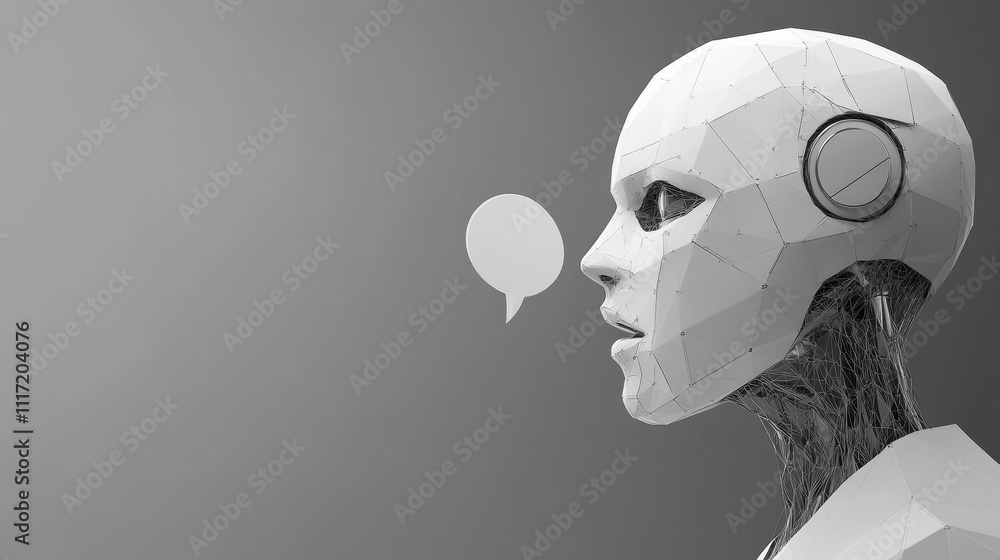 Poster innovative ai conversations exploring human-like robots tech lab digital art modern environment clos
