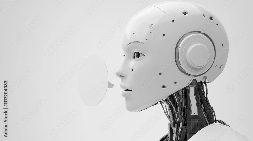Poster innovative robot interaction futuristic lab digital art monochrome close-up artificial intelligence 