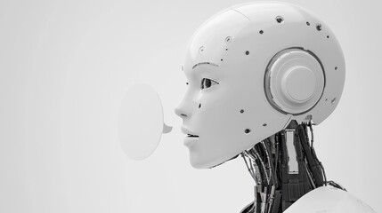 Innovative robot interaction futuristic lab digital art monochrome close-up artificial intelligence concept