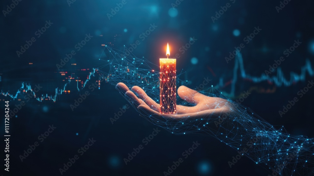 Poster illuminating the future candlelight and data visualization digital realm conceptual art dark environ