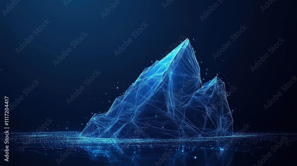 Poster digital representation of a geometric iceberg virtual space 3d visualization sci-fi environment abst