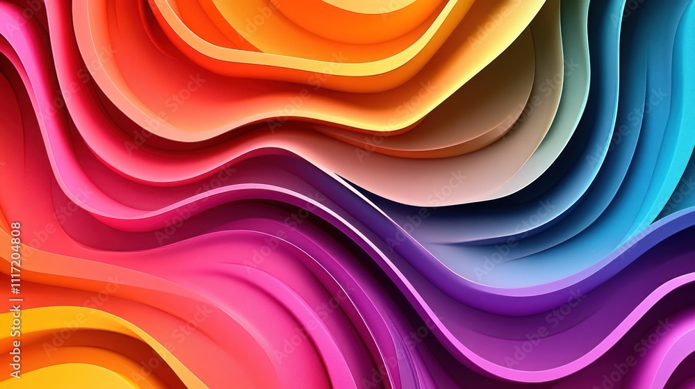 Poster abstract colorful wavy background with vibrant gradient colors and layered 3d shapes.