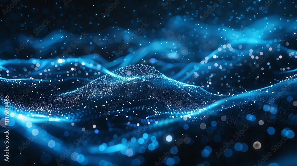 Poster flowing wave of dots form an abstract background.