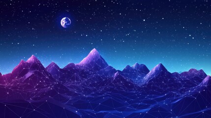 Obraz premium Celestial mountain landscape outer space digital art starry night panoramic view cosmic beauty
